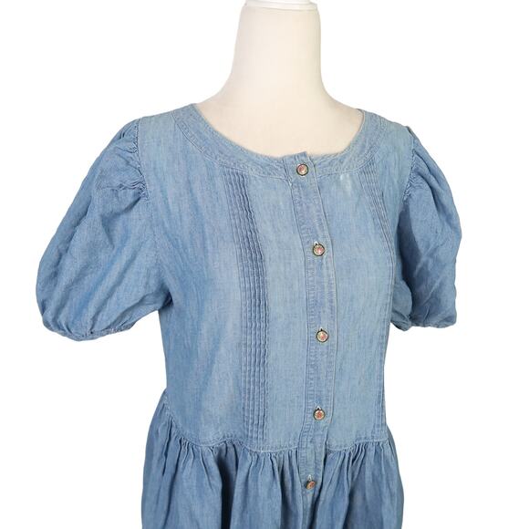 Vintage 90s Laura Ashley light wash blue denim midi dress 4 - Picture 2 of 7